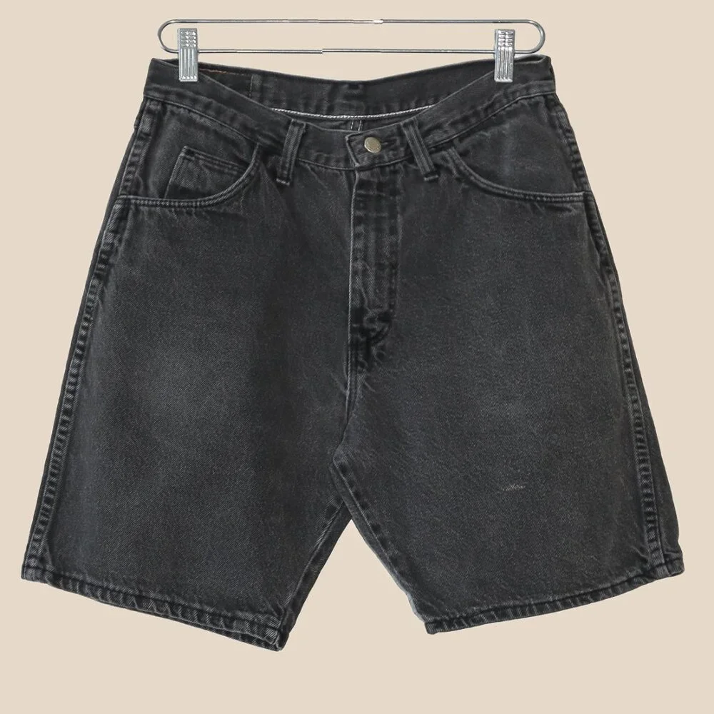 Vintage Wrangler Black Wash Long Jean Shorts Size 32 Summer Denim Jeans Relaxed